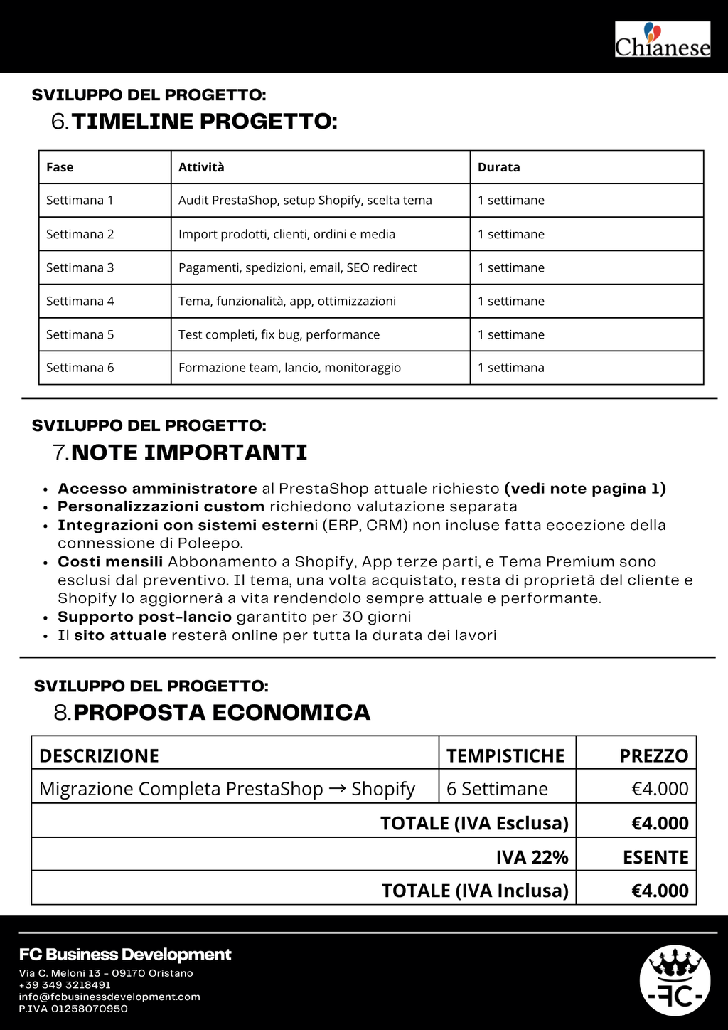 Progetto Migrazione CHIANESE - 50% Fine Lavori