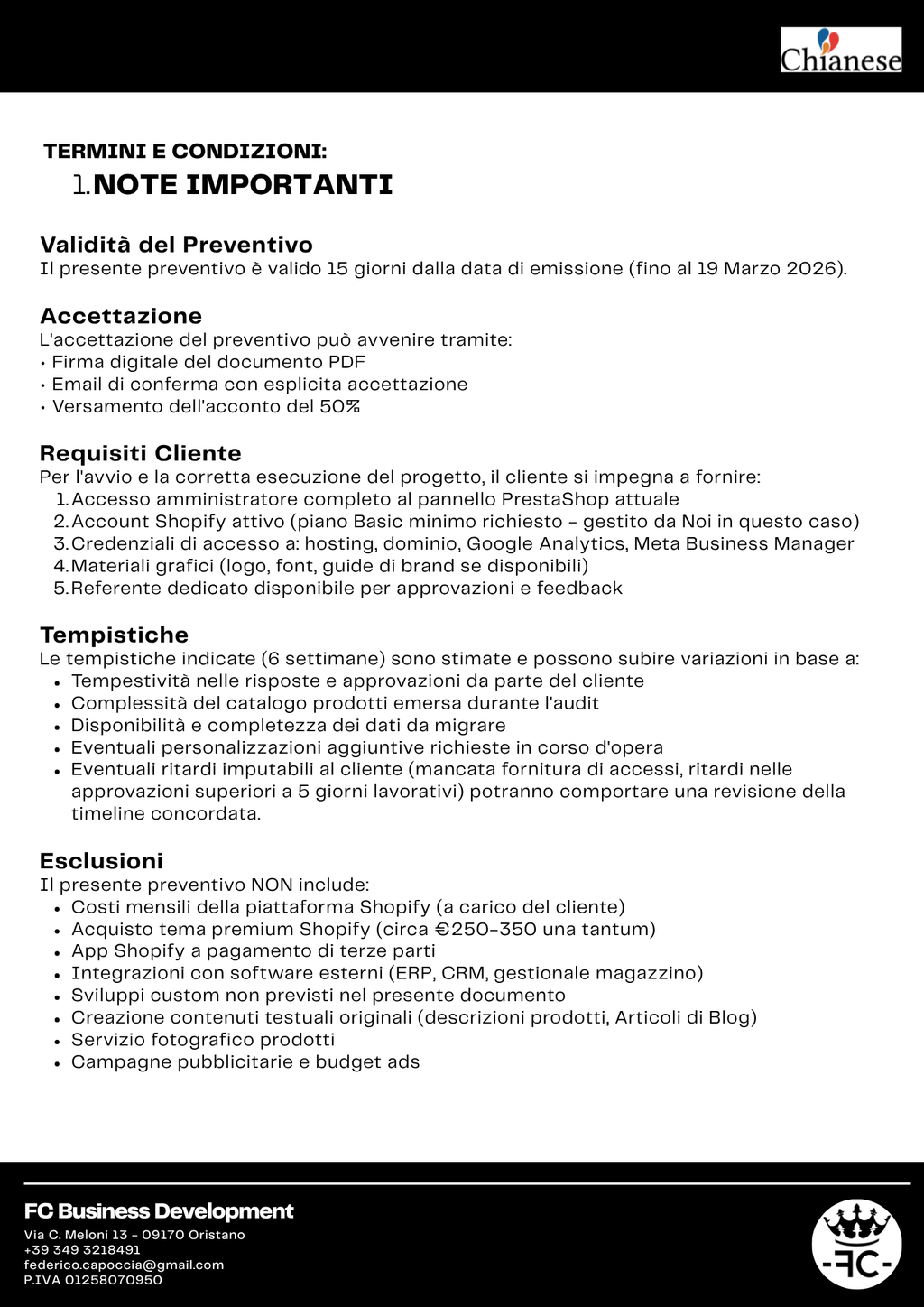Progetto Migrazione CHIANESE - 50% Fine Lavori