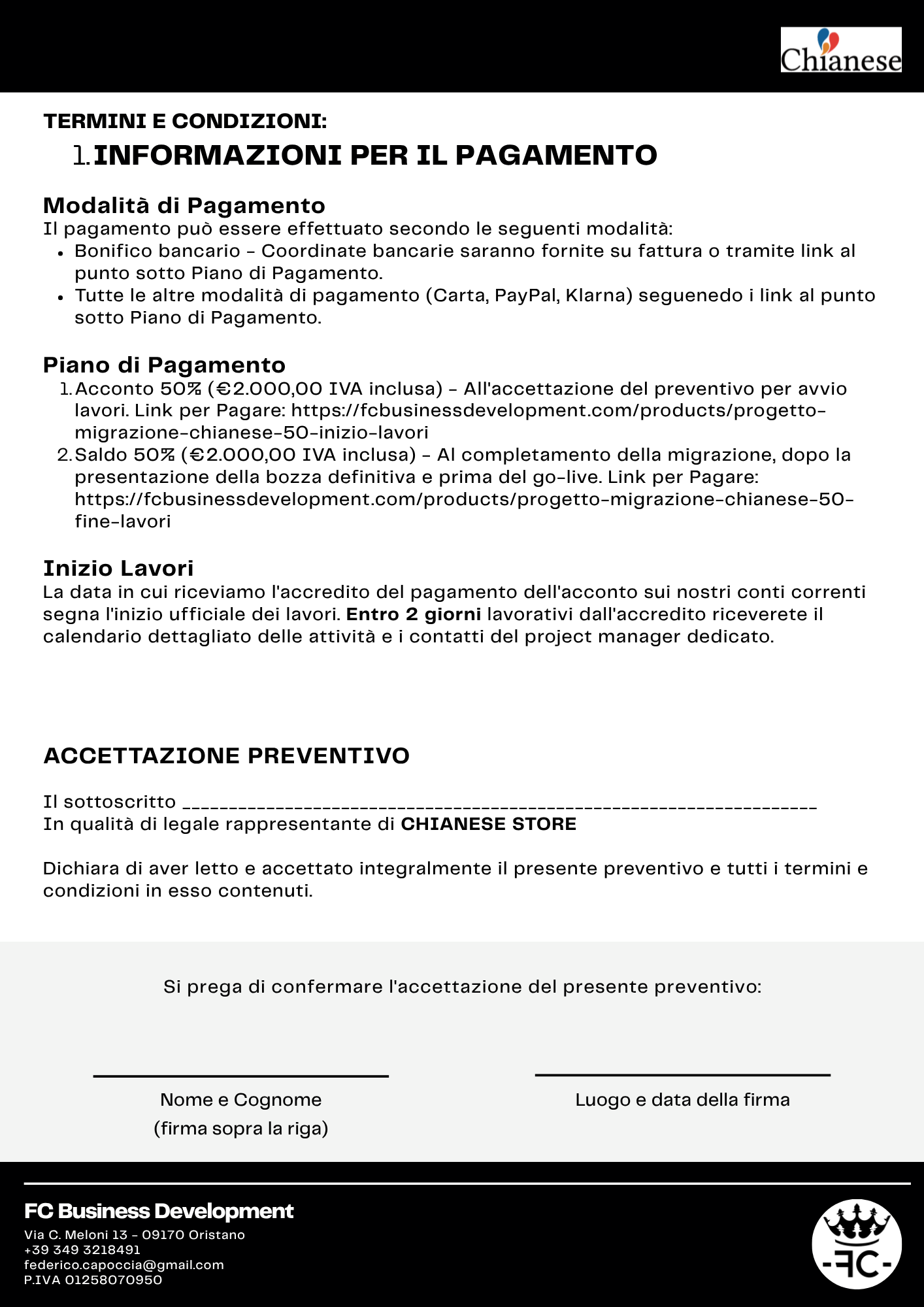 Progetto Migrazione CHIANESE - 50% Fine Lavori